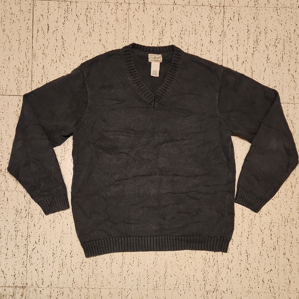 L.L. Bean Grey Heavyweight V-Neck Knit Pullover Sweater Vintage 90s